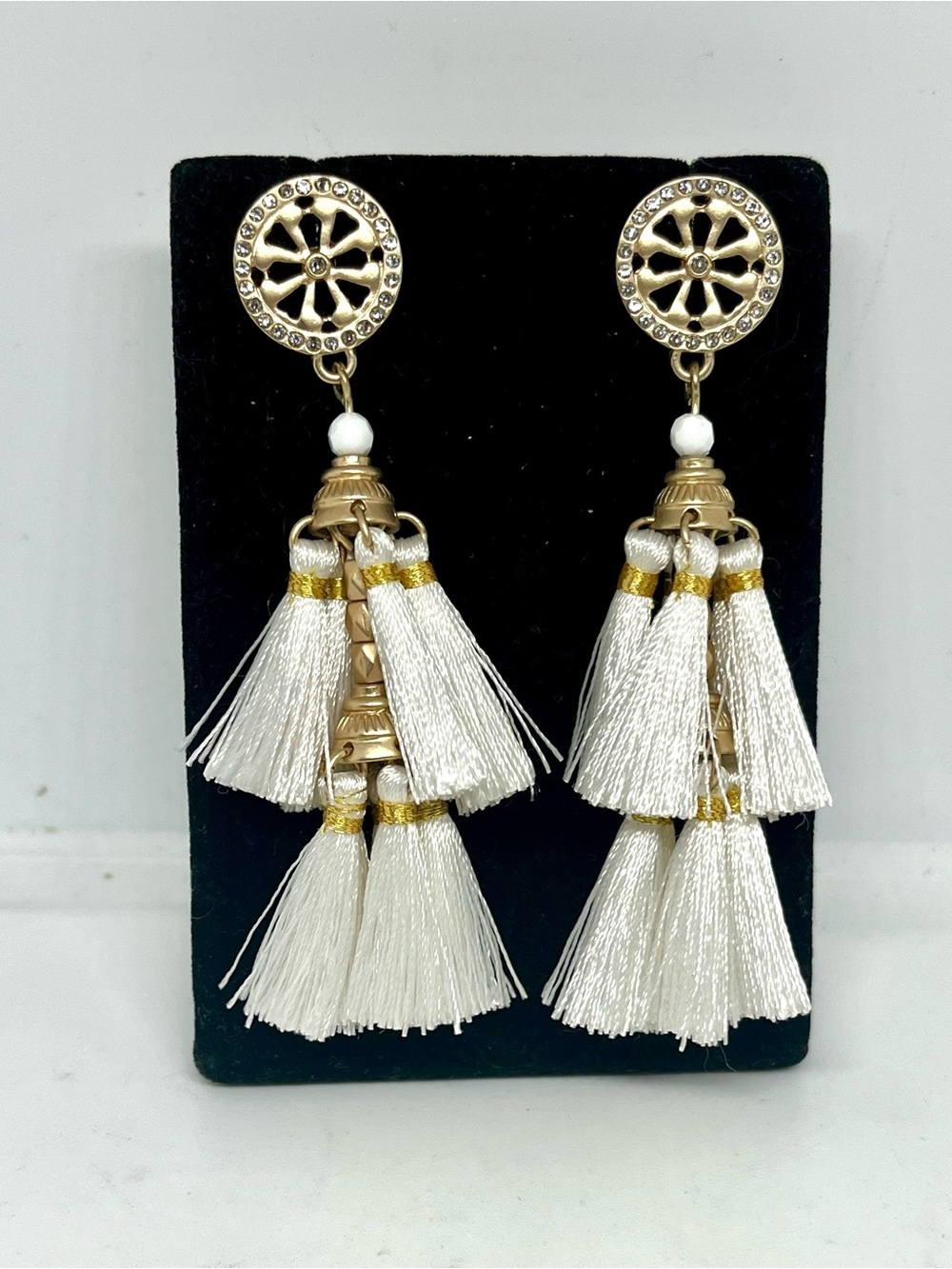 White Tassel Fringe Earrings